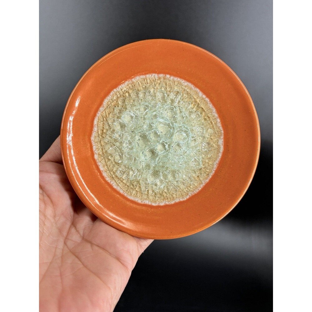 Kerry Brooks Orange Fused Crackle Glass Studio Pottery Dock 6 Bowl Small
